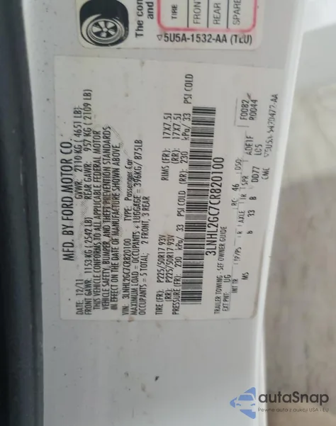 2012 Lincoln Mkz from USA, damaged, VIN 3LNHL2GC7CR820100